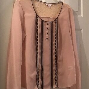 Candie's Blush Pink Blouse with Lace and Button Detail Size XL